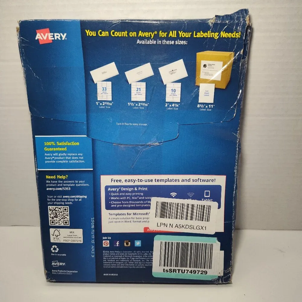 Avery Full Sheet Shipping Labels 8-1/2